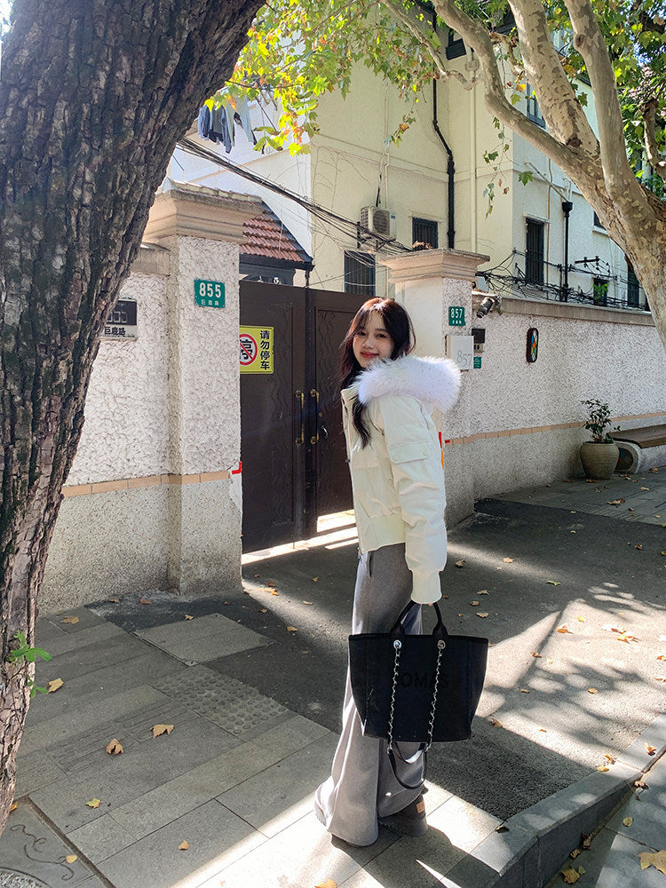 💕冬季甜美毛毛短款小個子連帽棉衣