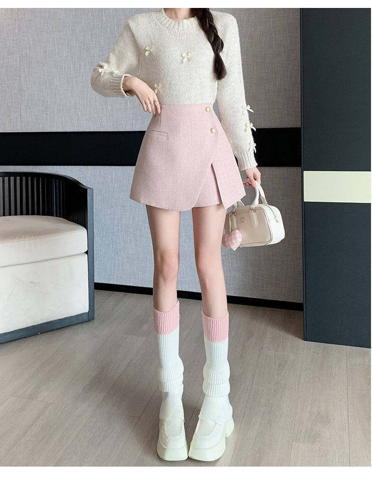 💕秋冬小香風毛呢A字短褲裙