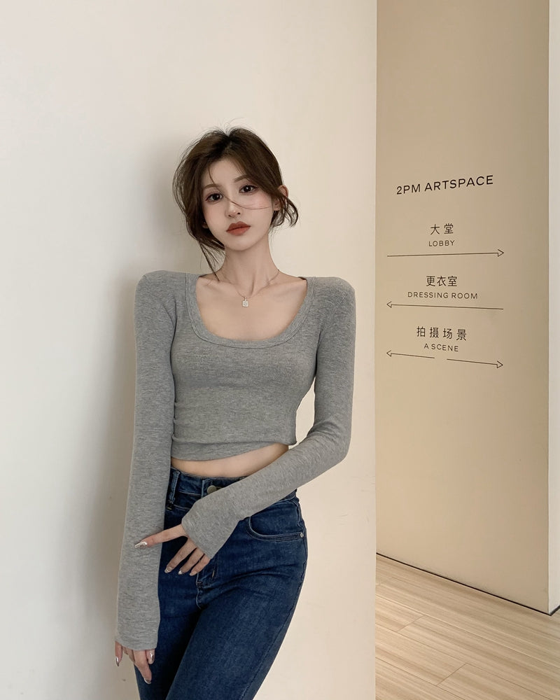 💕百搭低U領修身彈力長袖打底上衣