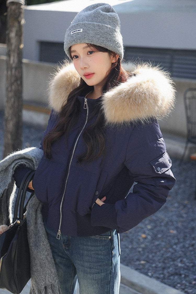 💕冬季甜美毛毛短款小個子連帽棉衣