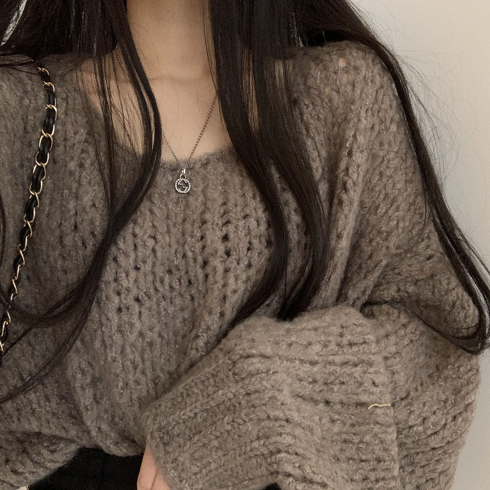 💕韓系chic春秋百搭寬鬆燈籠袖針織上衣