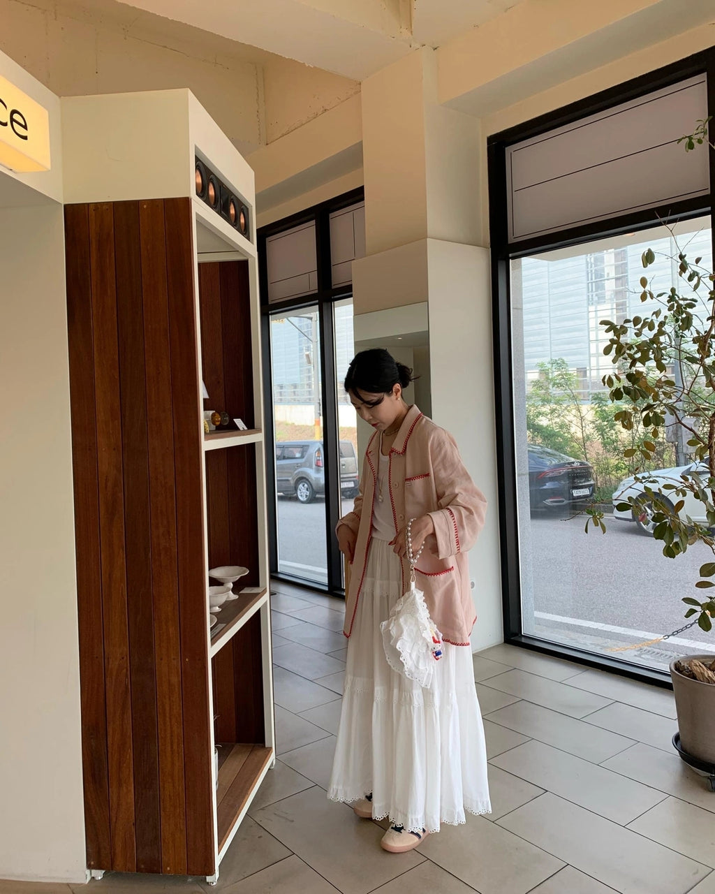 💕韓系東大門復古高腰拼接蕾絲邊蛋糕休閒長裙