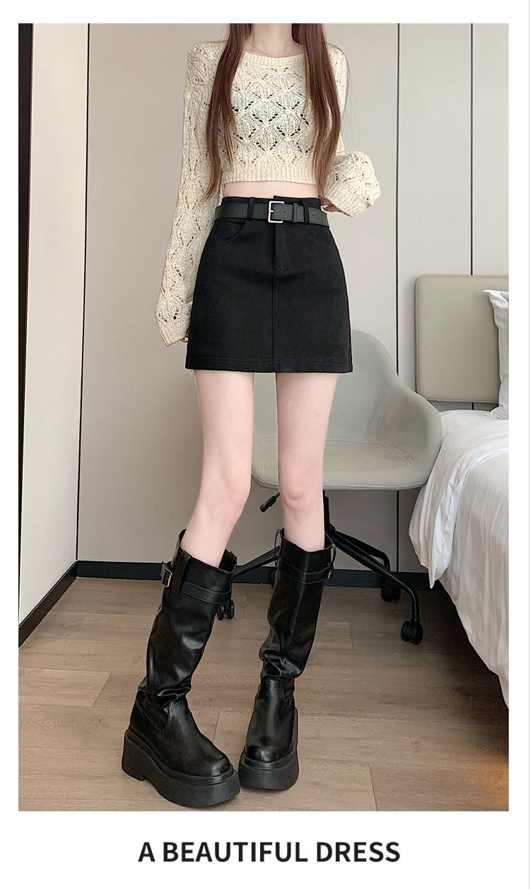 💕美拉德系咖色絨毛短裙