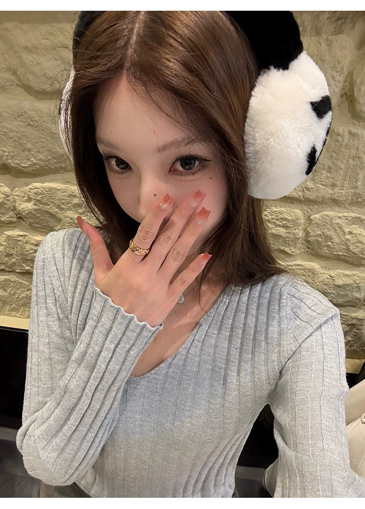 💕簡約百搭通勤V領針織打底修身顯瘦上衣