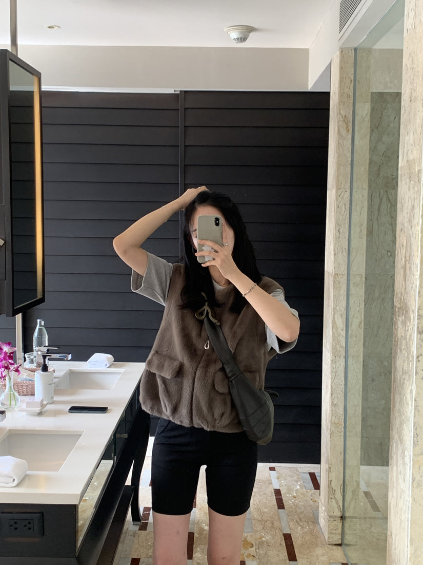 💕韓系chic水貂毛馬甲毛毛外套
