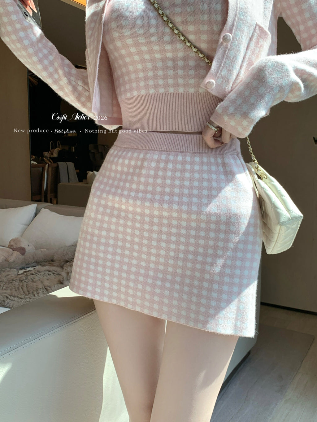 💕海鹽香頌藍粉格子三件套