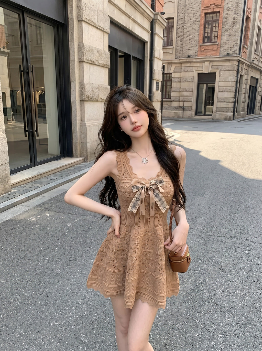 💕純欲性感蝴蝶結收腰吊帶連衣裙