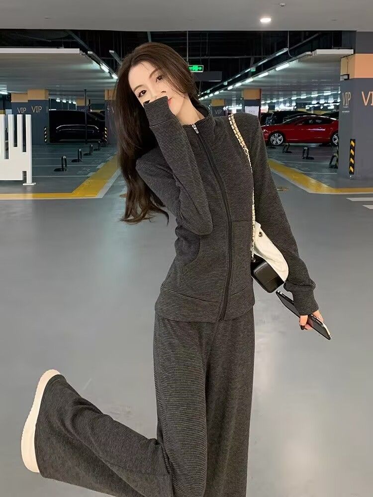 💕ins系慵懶風休閒運動服闊腿長褲套裝