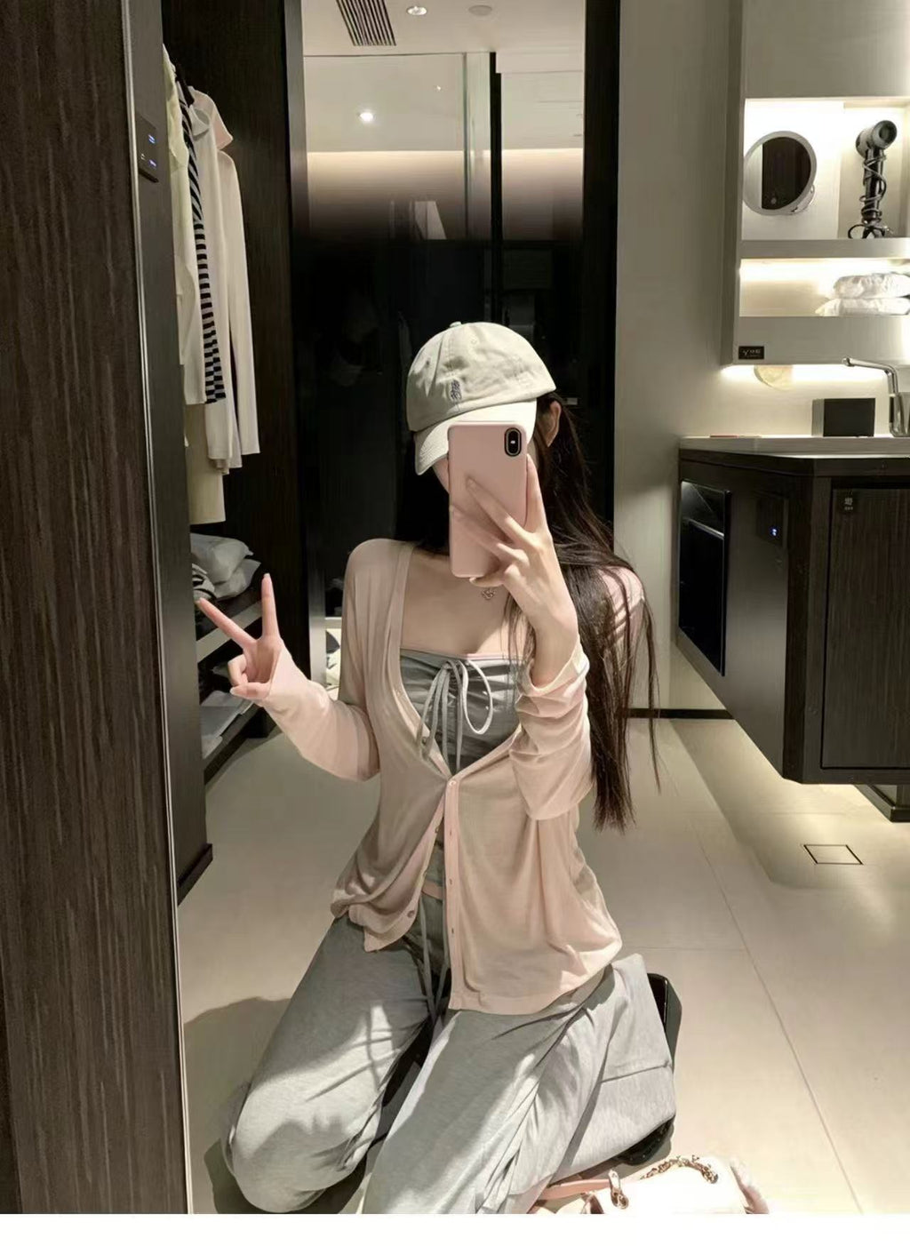 💕時尚慵懶感輕薄開衫抽繩抹胸三件套