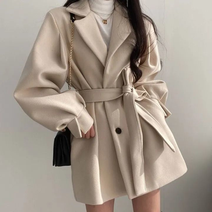 💕韓系chic秋冬赫本風毛呢風衣