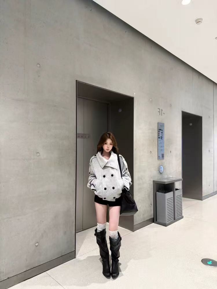 💕chic韓系溫柔氣質百搭雙排扣加厚外套