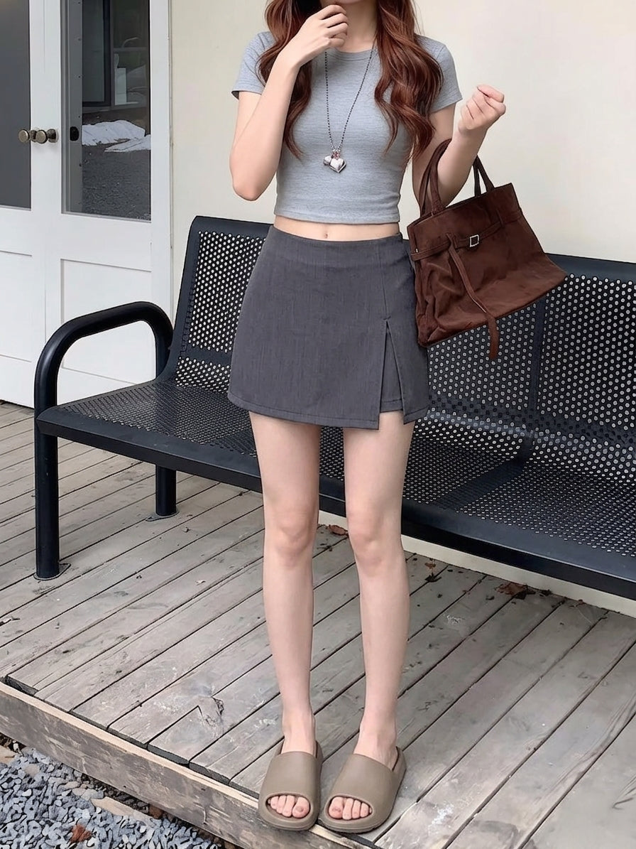💕自留款百搭修身顯瘦高腰開衩A字褲裙