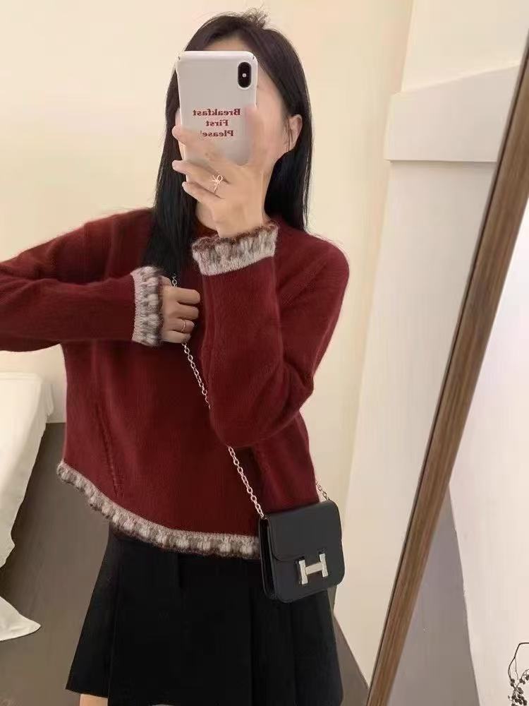 💕韓系休閒氣質羊絨花邊針織上衣