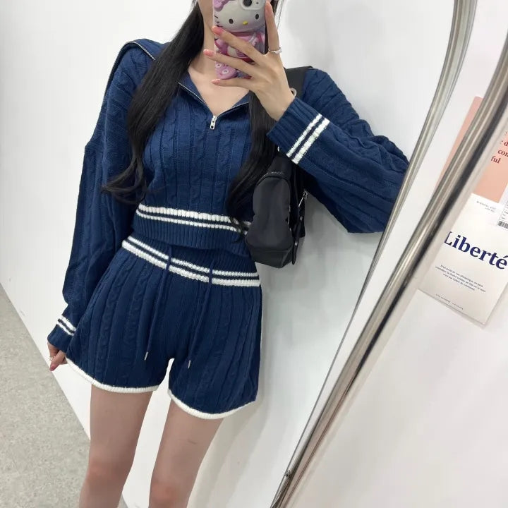 💕chic韓系秋冬簡約翻領毛衣兩件套