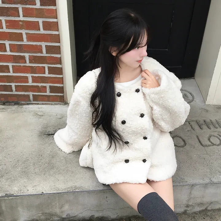 💕chic韓系高級雙排釦羊羔毛外套
