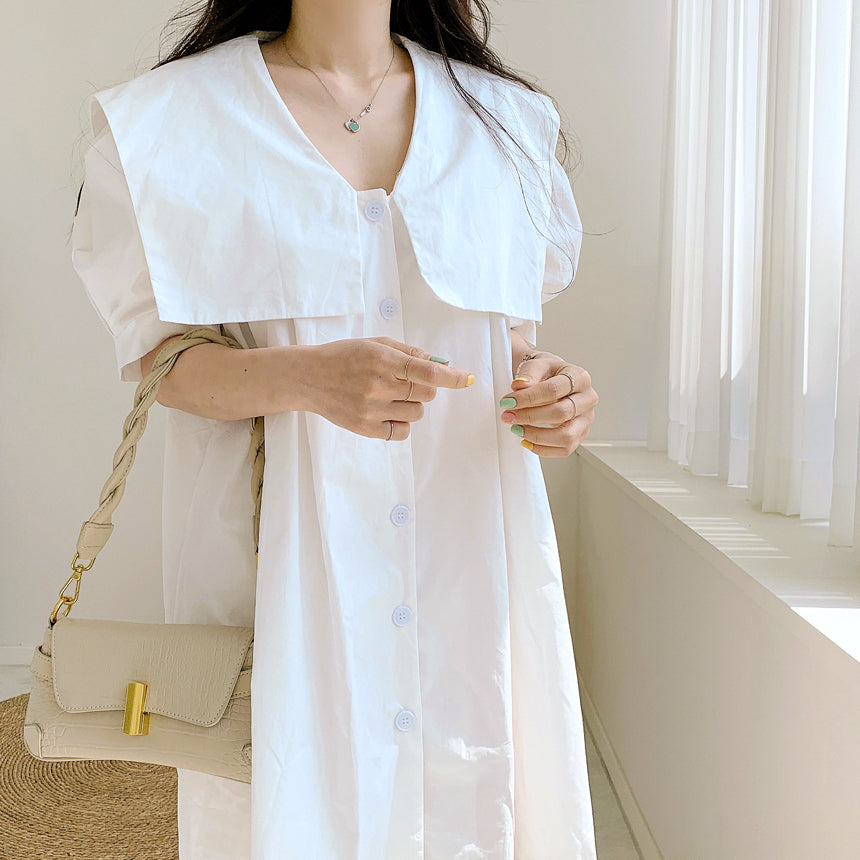 💕夏季甜美減齡單排釦娃娃襯衫連衣裙