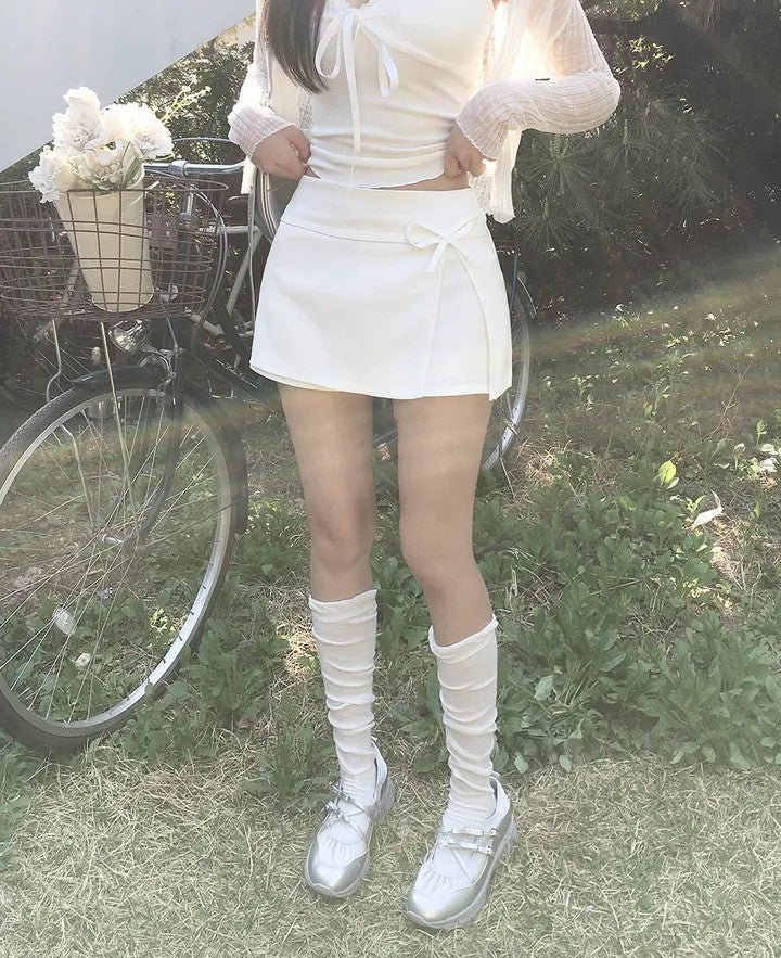 💕溫柔蝴蝶結別緻開衩半身高腰包臀短裙