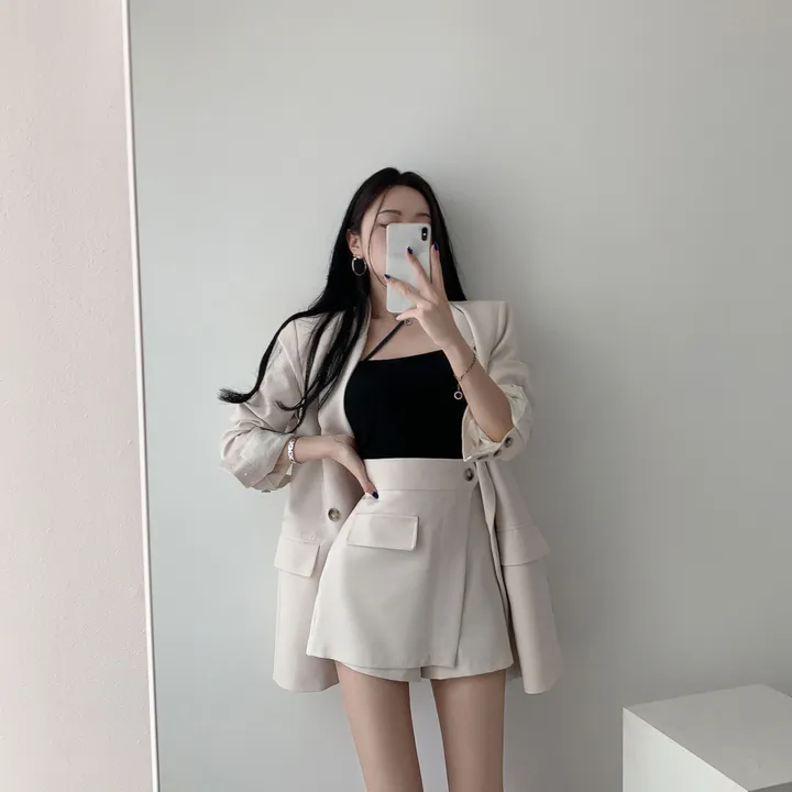 💕春秋韓版西裝短褲裙兩件套