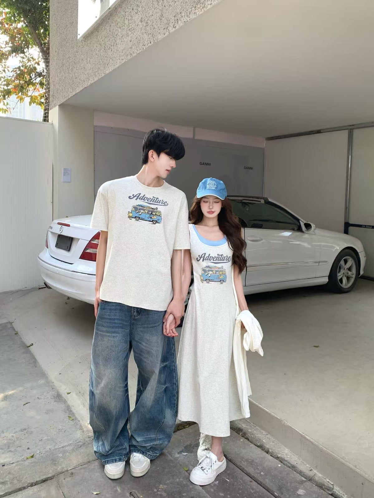 💕夏季chic韓系背心吊帶連衣裙情侶套裝