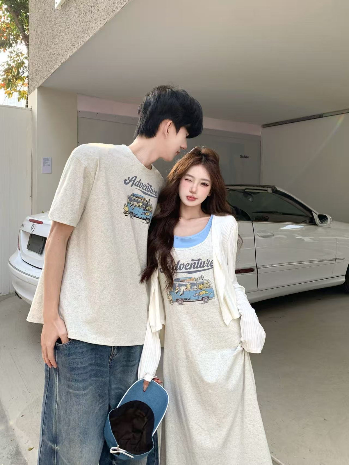 💕夏季chic韓系背心吊帶連衣裙情侶套裝