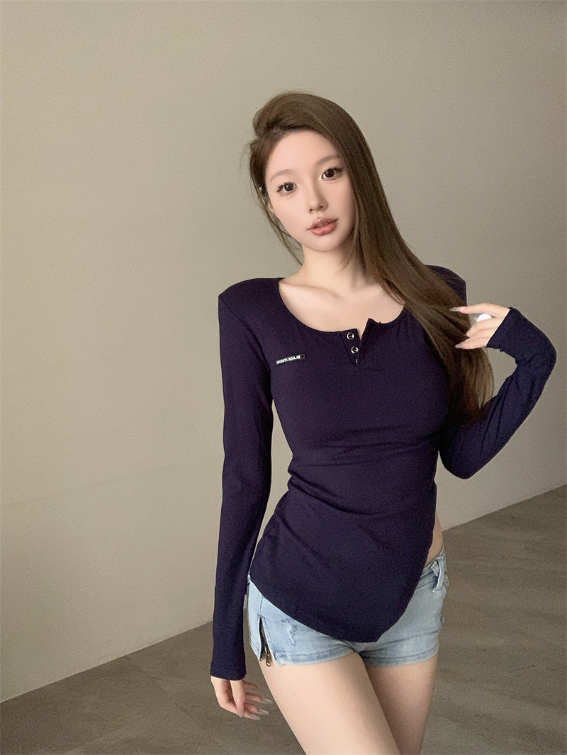 💕美式辣妹V領不規則顯瘦開衩上衣