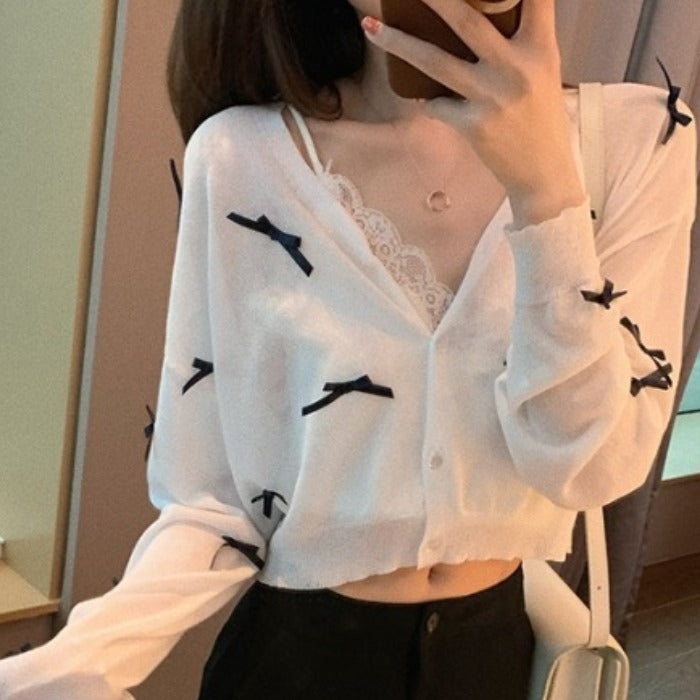 💕春夏可愛甜美蝴蝶結防曬襯衫