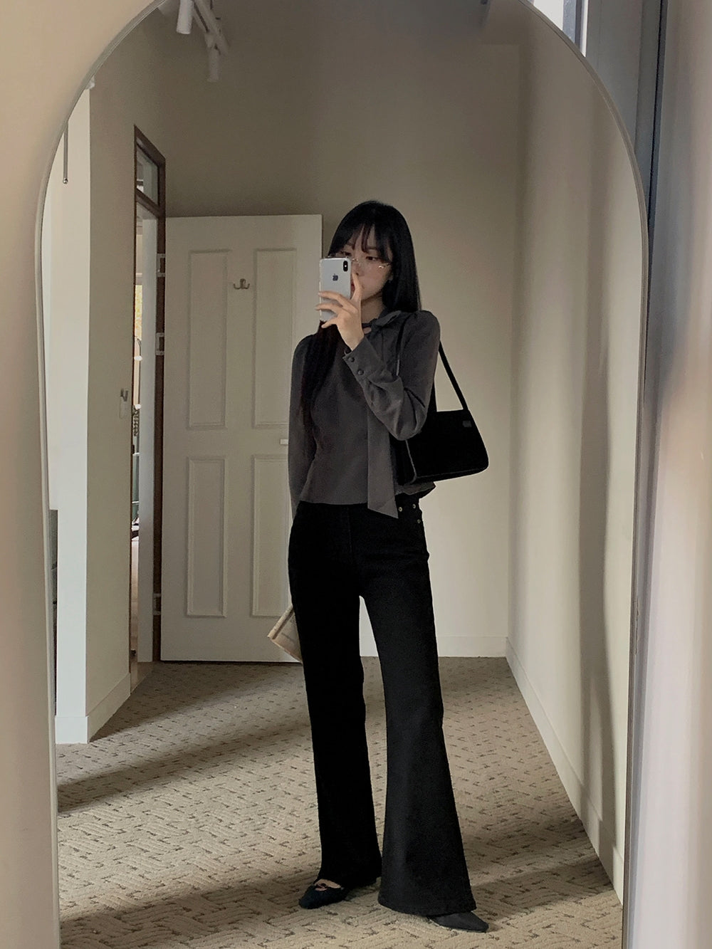 💕ins溫柔飄帶蝴蝶結泡泡袖修身顯瘦上衣