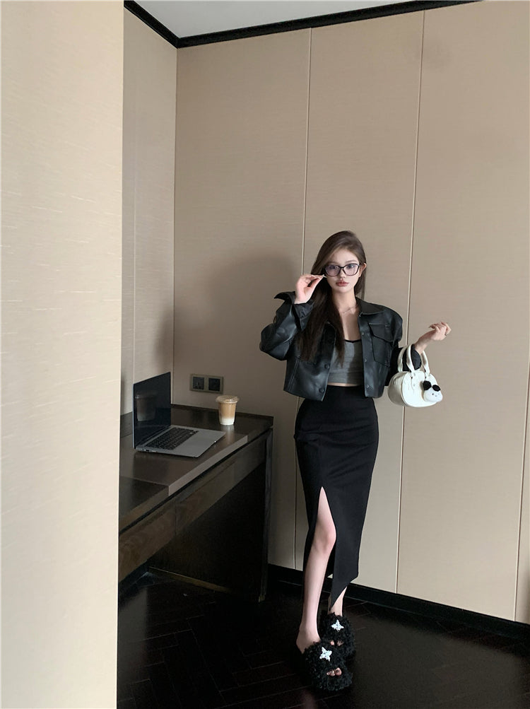 💕甜酷系炸街短款皮衣夾克外套