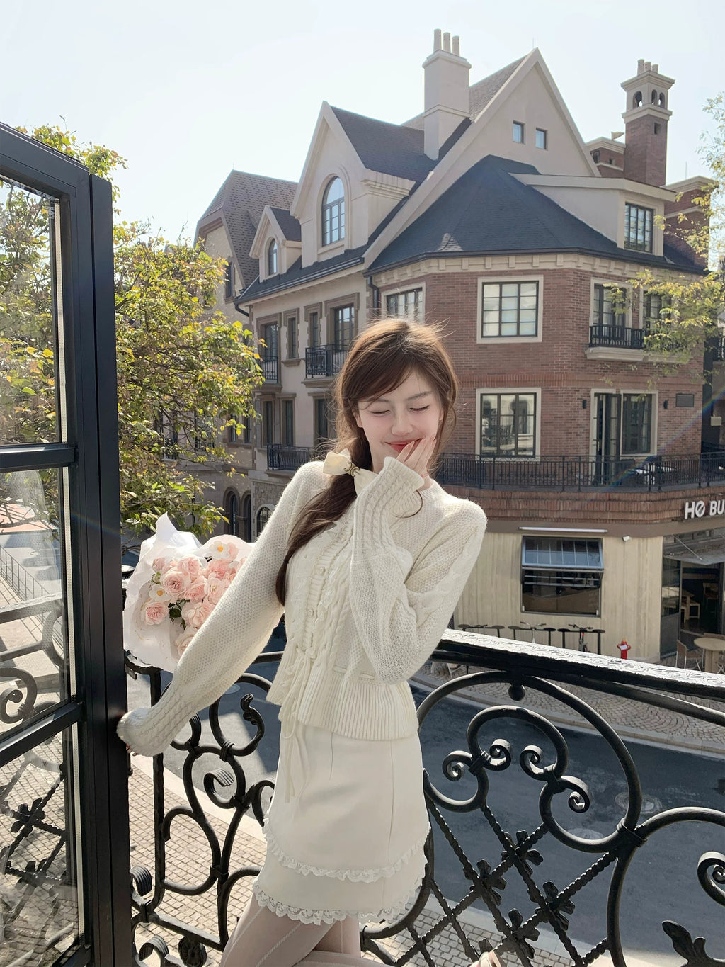 💕繁華勾花宮廷千金感花邊系帶毛衣外套