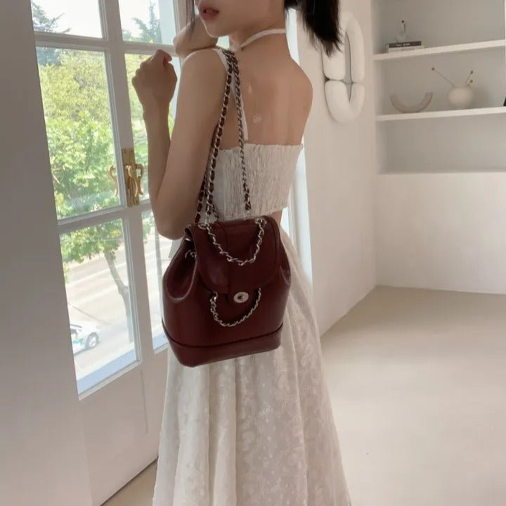💕ihs系溫柔蕾絲性感露背鬆緊系帶收腰吊帶長裙