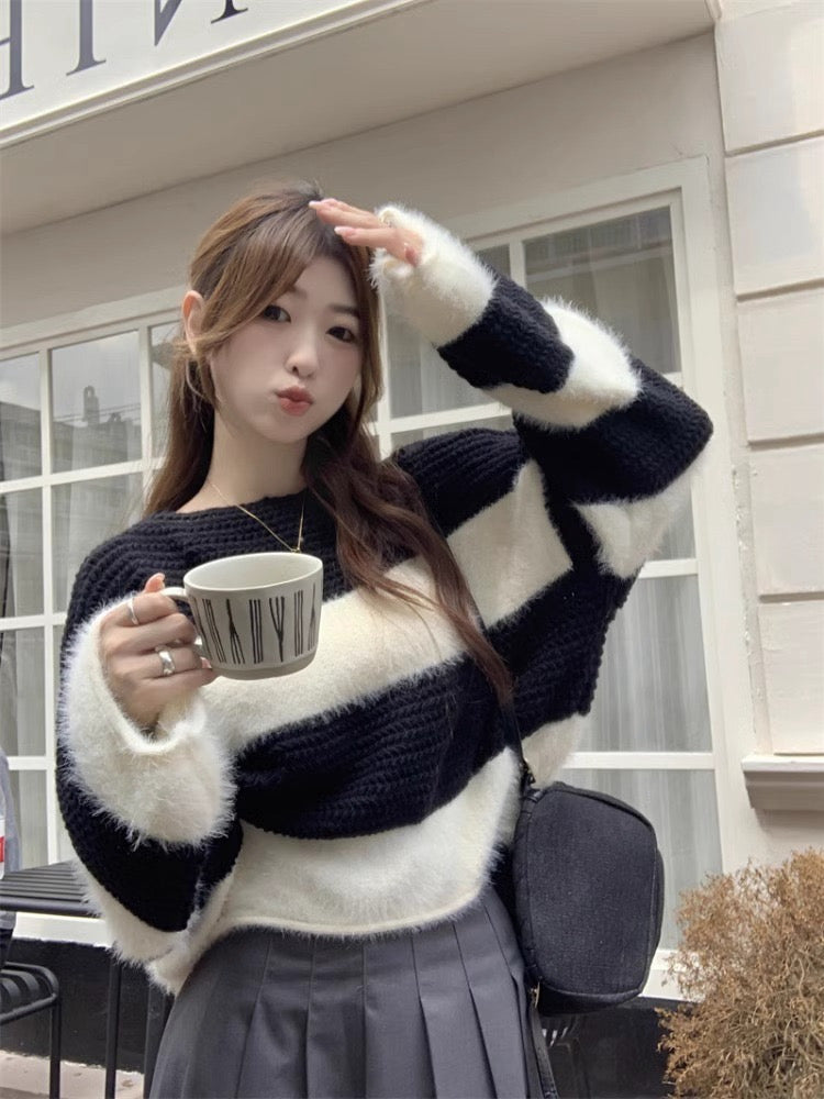 💕韓系秋冬慵懶毛茸茸軟糯針織上衣