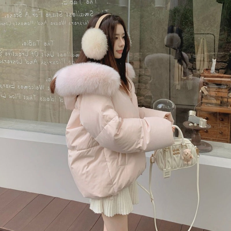 💕冬季大毛領連帽短款羽絨外套