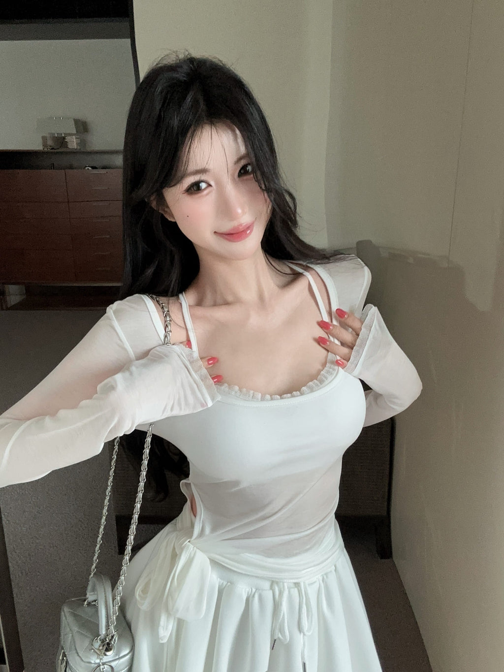 💕海邊度假防曬蕾絲吊帶抽繩三件套