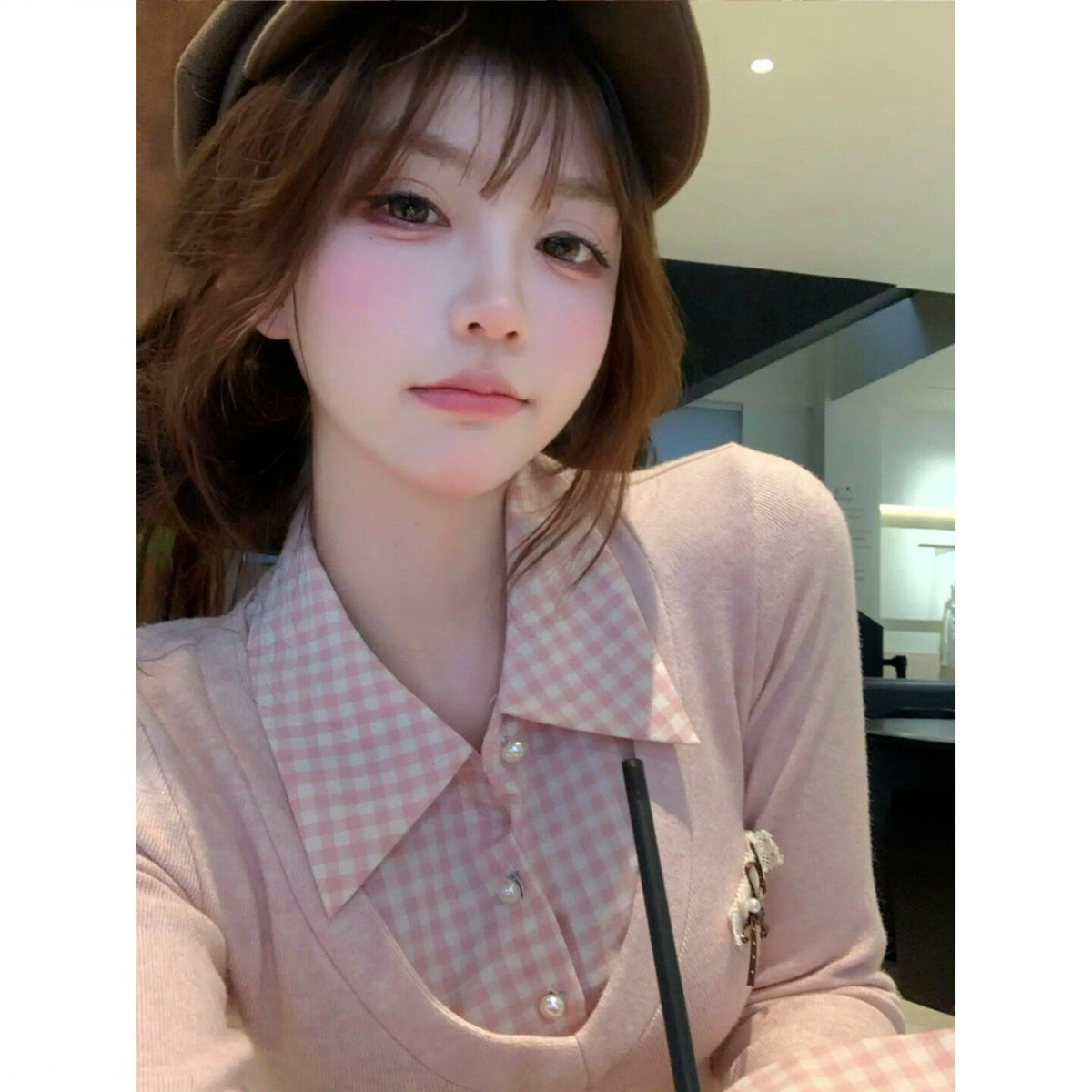 💕秋季修身甜美假兩件襯衫上衣+半身裙套裝