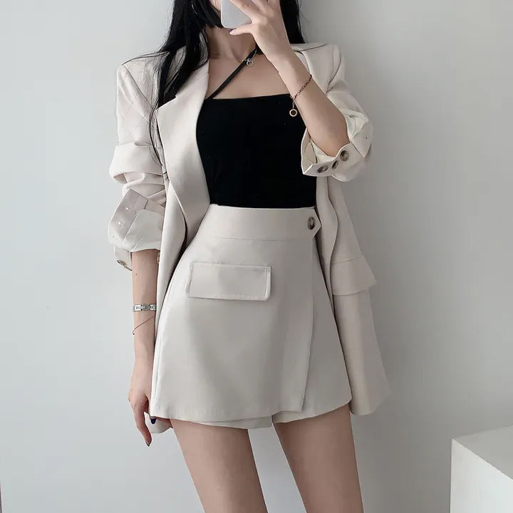 💕春秋韓版西裝短褲裙兩件套