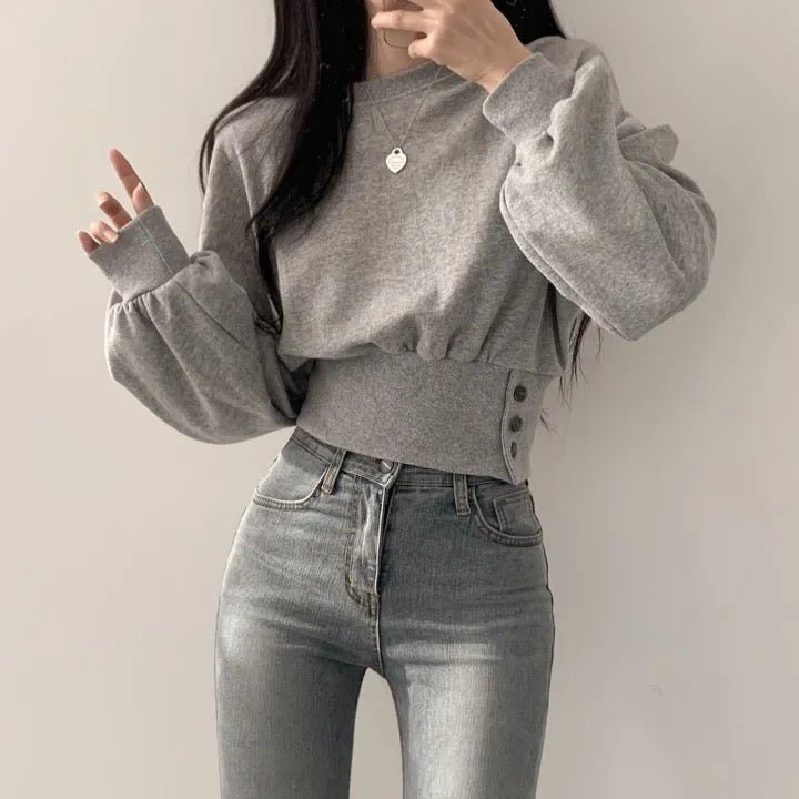 💕氣質簡約百搭三顆扣圓領長袖T袖