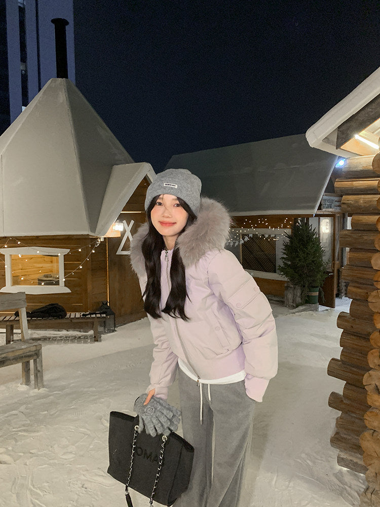 💕冬季甜美毛毛短款小個子連帽棉衣