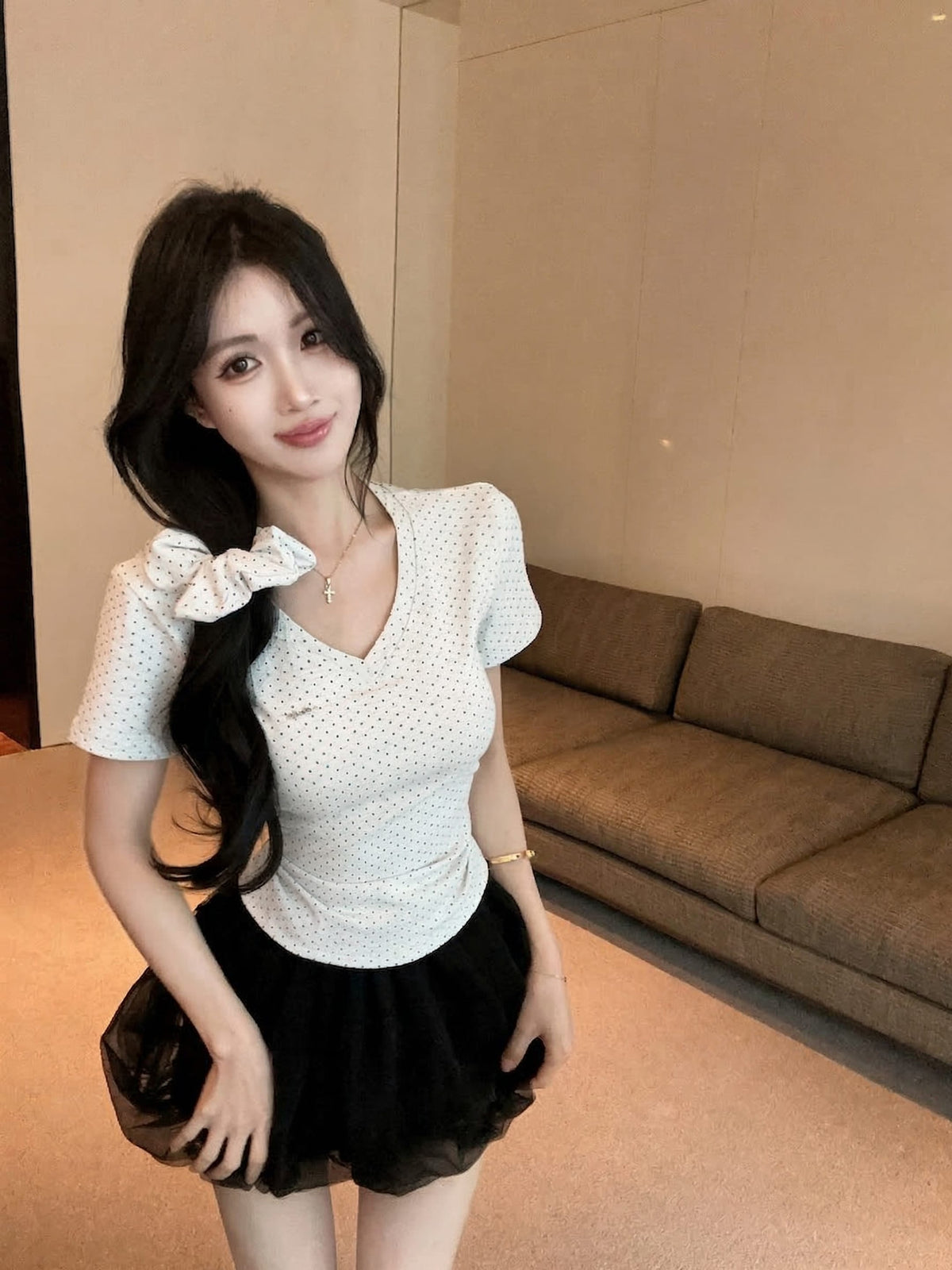 💕氣質星星點點V領短袖上衣