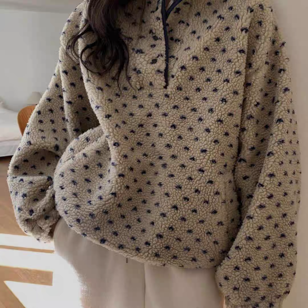 💕ins風立領點點搖粒絨休閒寬鬆衛衣