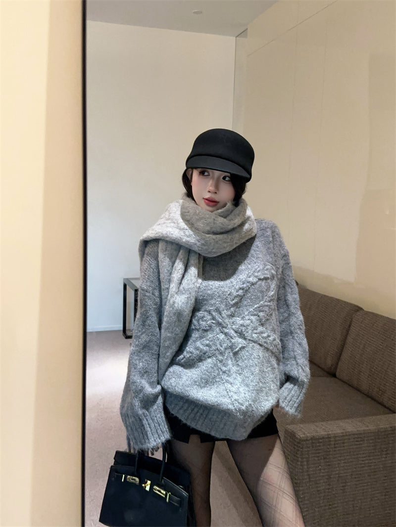 💕復古慵懶高級感軟糯蝴蝶結圓領上衣