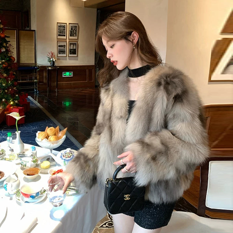 💕冬季淡奶可可暈染富貴毛毛外套