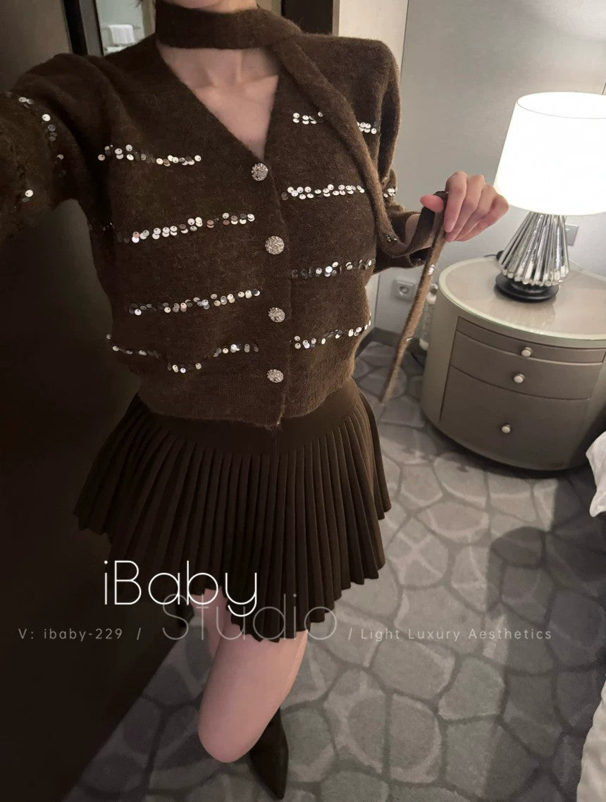 💕休閒通勤百搭杏色V領針織羊毛上衣