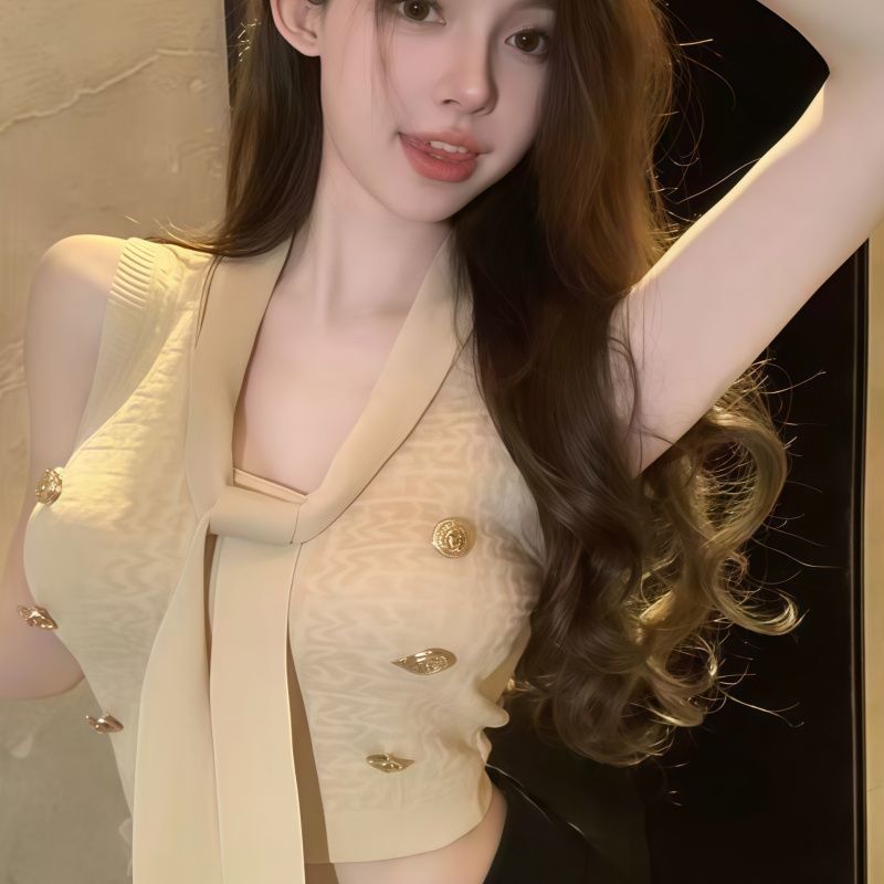 💕法式名媛蝴蝶結飄帶修身無袖上衣