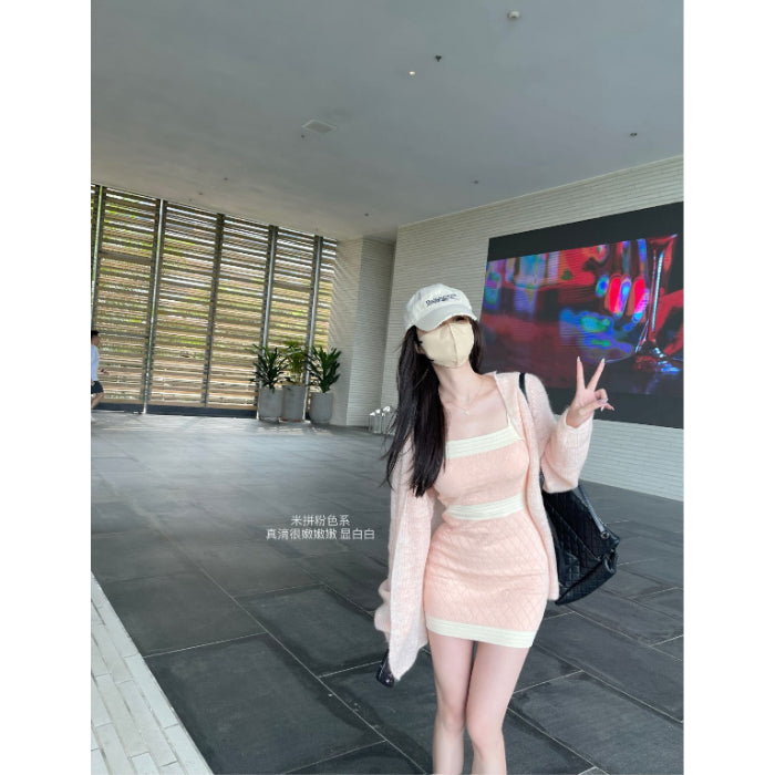 💕韓系撞色拼接吊帶冰絲連身裙
