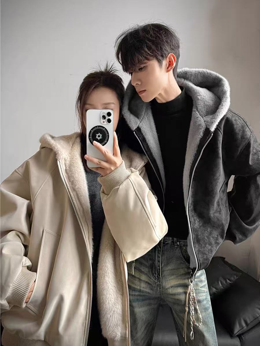 💕冬季超好看加絨加厚連帽情侶外套