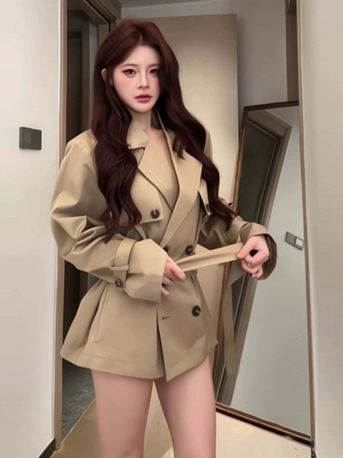 💕英倫風卡其色風衣高級感小個子外套