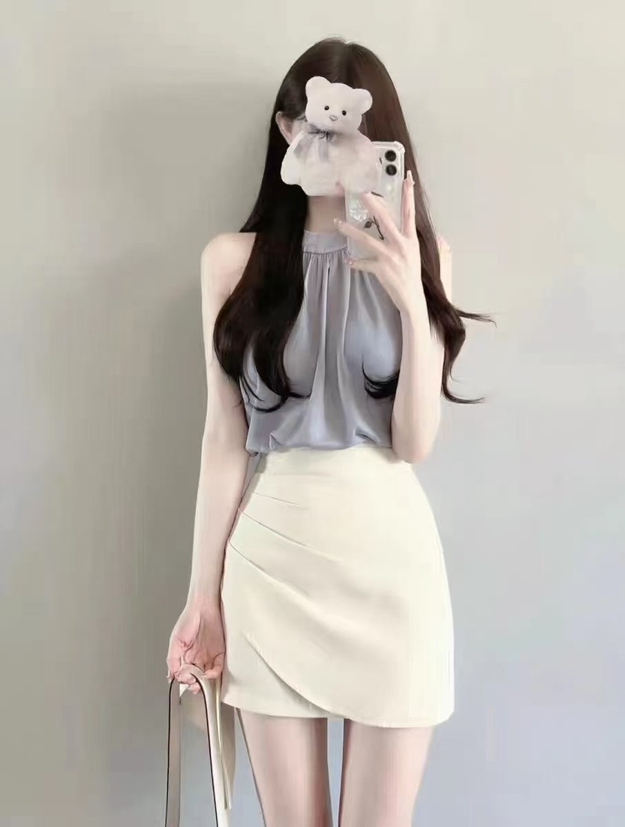 💕夏季法式初戀甜美掛脖套裝