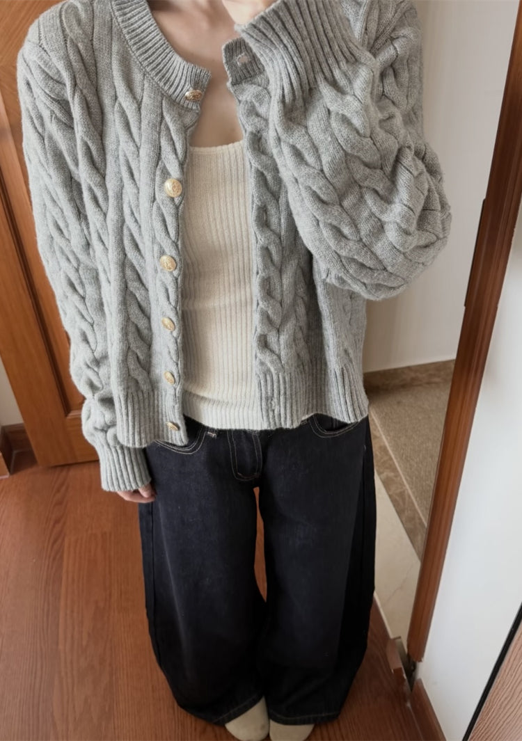 💕韓系高級感軟糯灰色麻花開衫