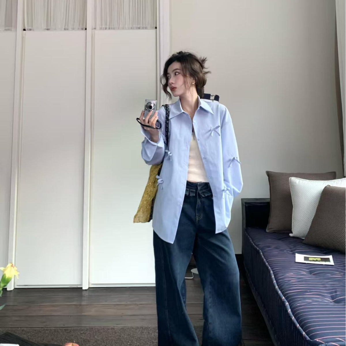 💕chic春秋韓系立體蝴蝶結襯衫