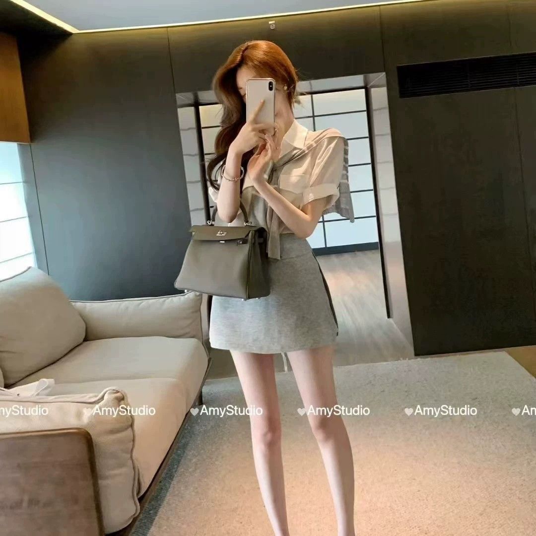 💕春夏休閒運動顯瘦半裙三件套